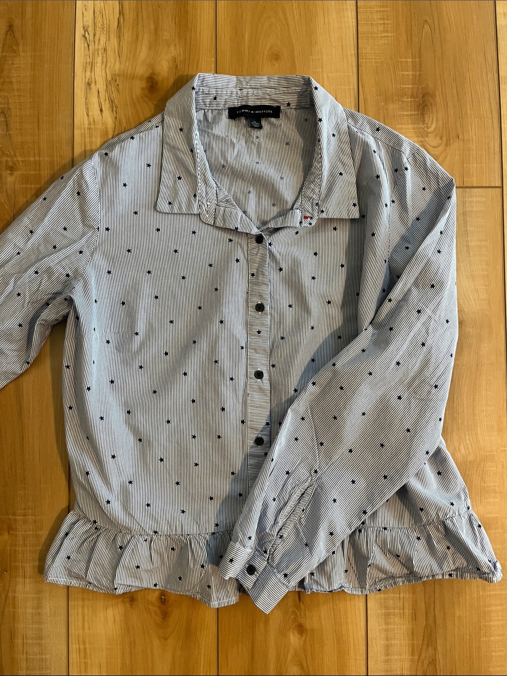 Tommy Hilfiger Navy and White Stripe Star-Print Button Shirt